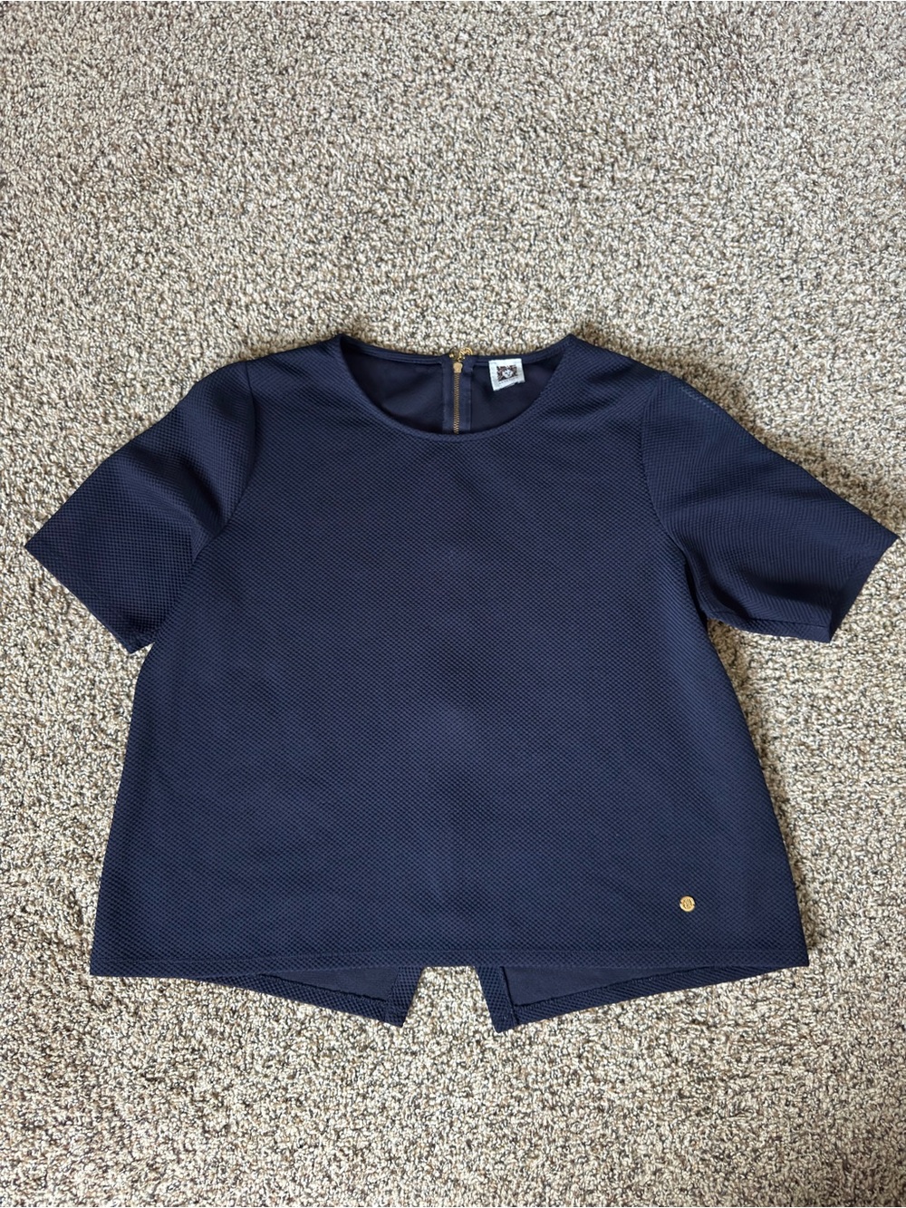 Women’s Navy Short-Sleeve Textured Top